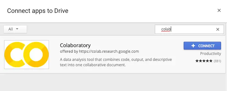 Add Colaboratory to Google Drive.