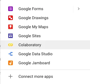 You should see Colaboratory as an option on the More dropdown.